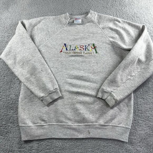 Vintage Destination Sweater Men XL Gray Alaska Crewneck ‎ Embroidered Y2K - Picture 1 of 14
